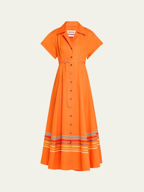 CHRISTOPHER JOHN ROGERS Embroidered Short Sleeve Belted Shirtdress