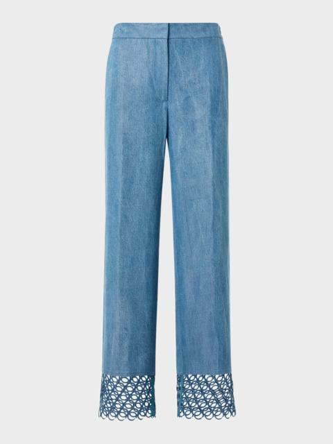 AKRIS Marlon Eyelet Cuffed Straight-Leg Ankle Pants