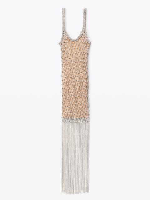 Alexander Wang LONG CAMI DRESS IN CRYSTAL MACRAME