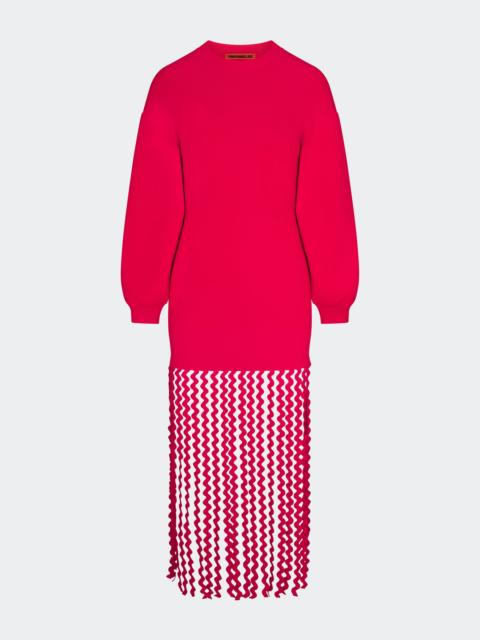 SIMONMILLER Wallis Knit Fringe Dress in Cherry Red