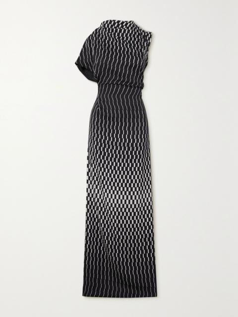 TOVE June asymmetric printed wool-blend twill maxi dress Black