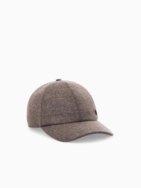 GIORGIO ARMANI BASEBALL HAT IN WOOL AND CASHMERE WITH LEATHER DETAILS