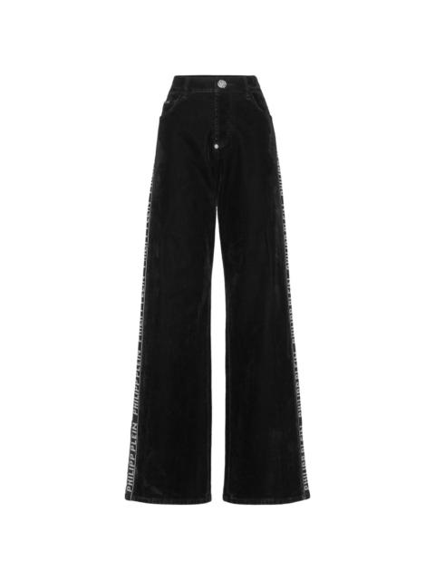 logo-tape wide-leg jeans