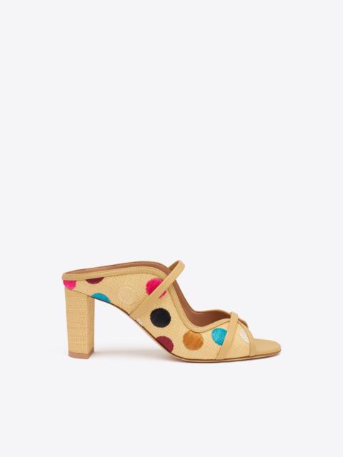 MALONE SOULIERS Norah 70 Beige Polka-Dot Raffia Sandals