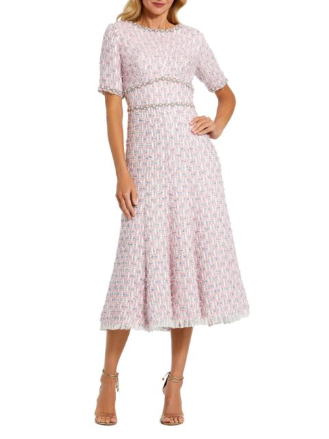 MAC DUGGAL Women's Beaded Tweed Midi-Dress - Pink Multi