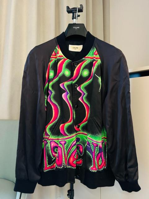 CELINE Celine Keith Richards saint Black Love Cyber Polka Dot Silk Baseball Jacket by Hedi Slimane