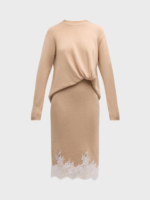 Long-Sleeve Draped Knit Dress