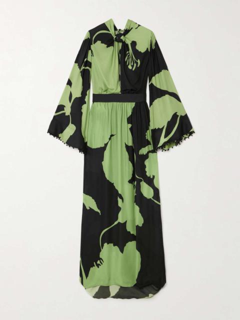 + NET SUSTAIN embellished twist-front floral-print silk maxi dress