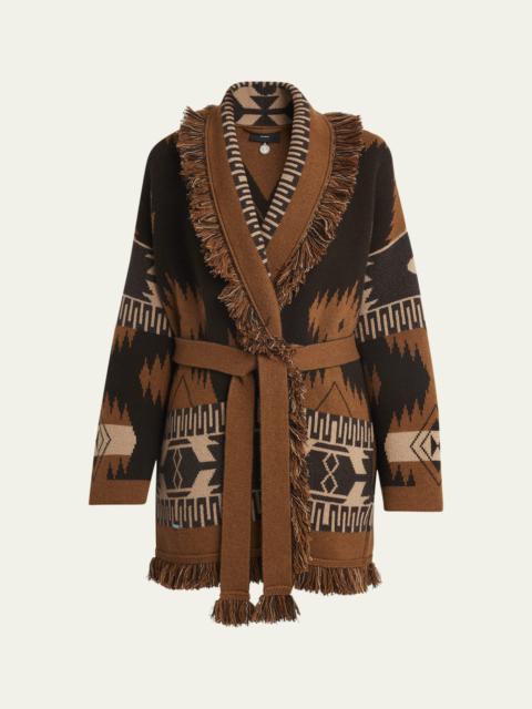 Icon Jacquard Fringe Belted Cashmere Cardigan