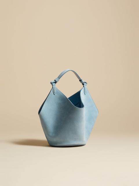 KHAITE The Mini Lotus Bag in Baby Blue Suede