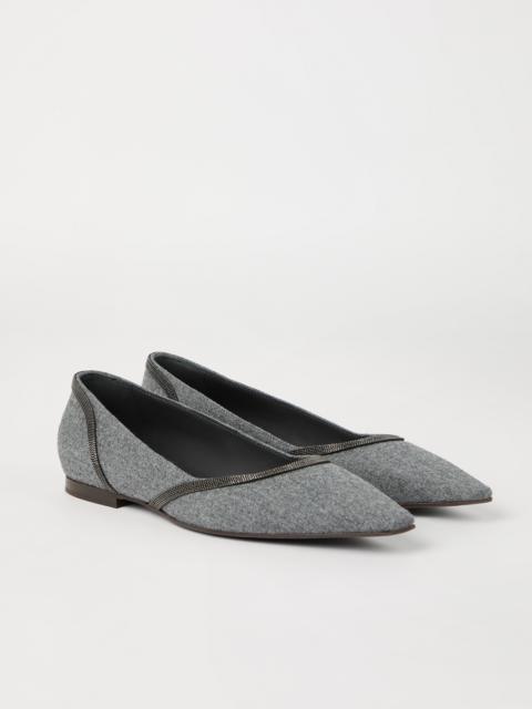Brunello Cucinelli Water-resistant virgin wool flannel flats with shiny contour