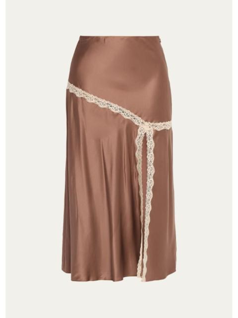 LoveShackFancy Emmabelle Lace-Trim Silk Midi Skirt