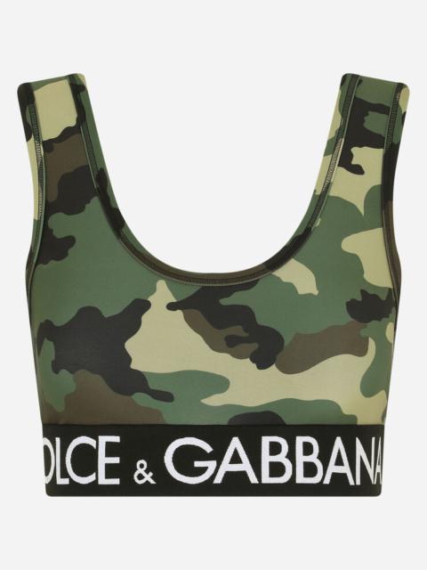 Camouflage jersey top with branded elastic