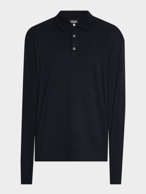 ZEGNA Men's Cotton Classic Fit Long-Sleeve Polo Shirt