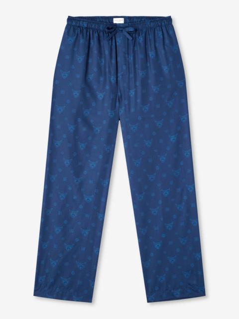 Derek Rose Men's Lounge Trousers Paris 24 Cotton Jacquard Navy