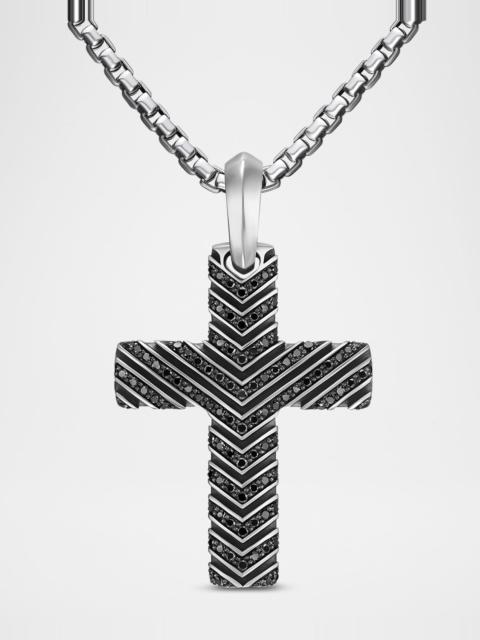 DAVID YURMAN Men's Chevron Cross Enhancer in Silver with Diamonds, 36mm