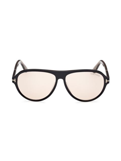 TOM FORD Men's Quincy 59MM Pilot Sunglasses - Shiny Black Brown