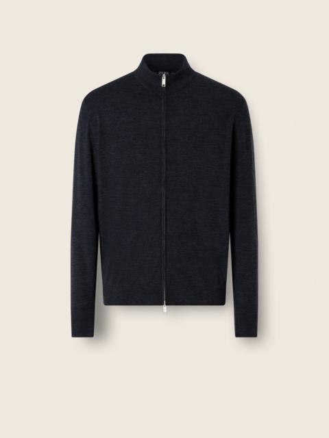 ZEGNA NAVY BLUE TROFEO 15MILMIL15 WOOL FULL ZIP CARDIGAN