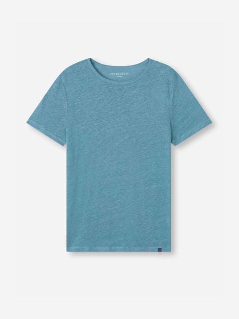 Derek Rose Jordan Linen T-Shirt Steel Blue