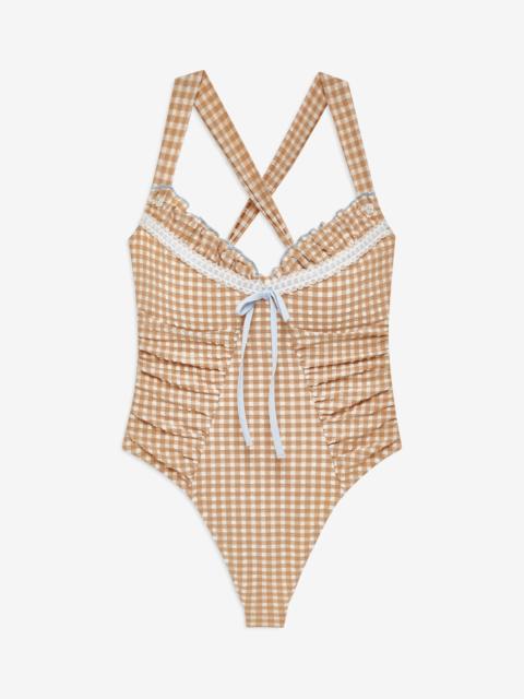 For Love & Lemons Puckered Gingham One Piece