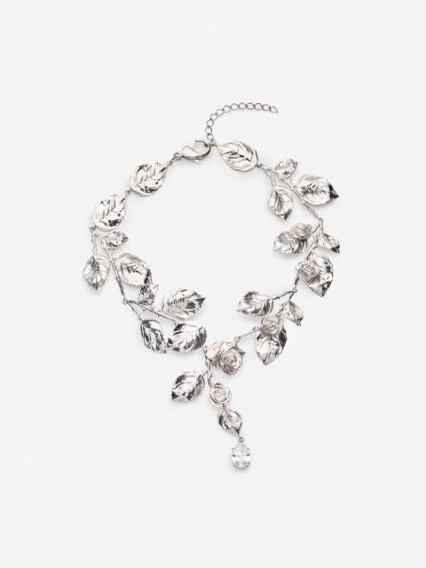 Rose vine crystal necklace in silver