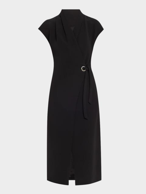 GIORGIO ARMANI Cap-Sleeve Cupro Wrap Midi Dress