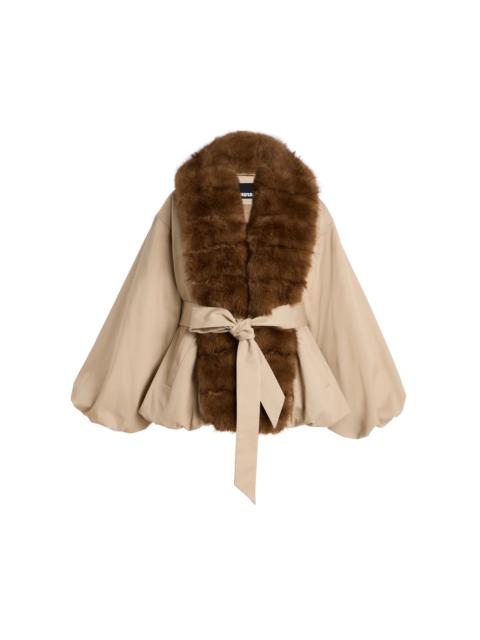 ROTATE Faux Fur-Trimmed Jacket brown