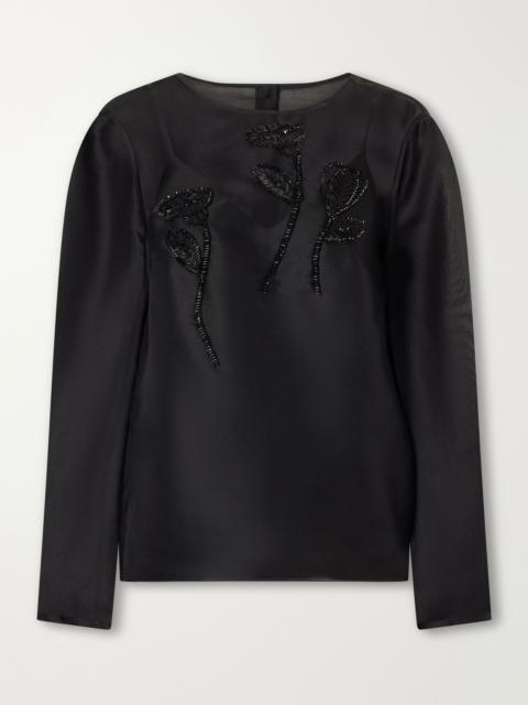 CAROLINA HERRERA Sequin-embellished embroidered silk-organza blouse Black