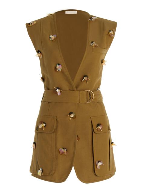 Twyla Embellished Cotton-Blend Utility Vest olive