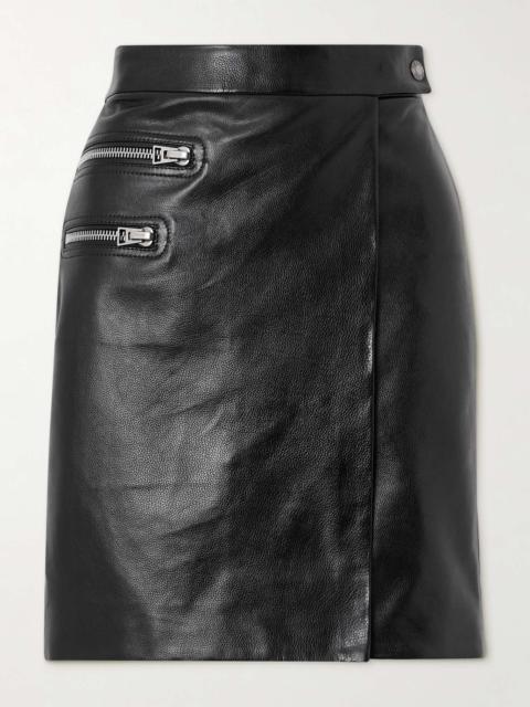 Zip-detailed textured-leather skirt