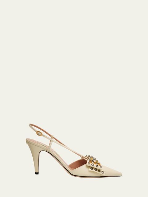 Valentino Bowow Studded Leather Slingback Pumps