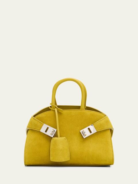 FERRAGAMO Hug Medium Suede Corduroy Top-Handle Bag