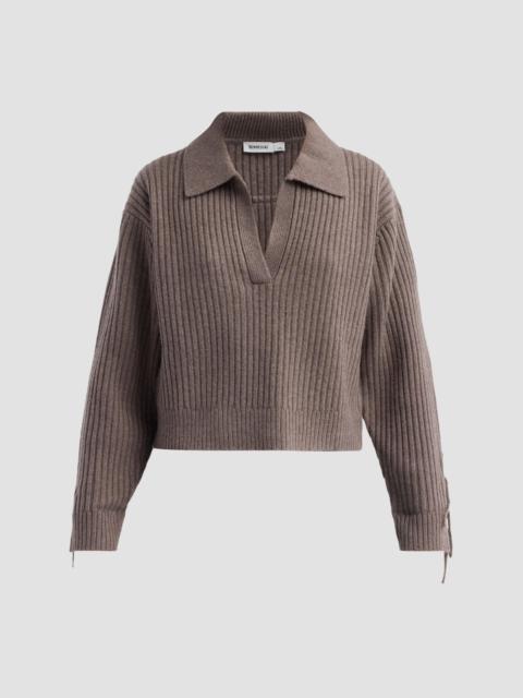 SIMKHAI Women's Natalia Rib-Knit Fringe Sweater - Mushroom Melange