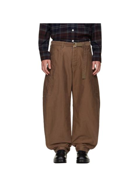 sacai Brown Sueded Cotton Cargo Pants