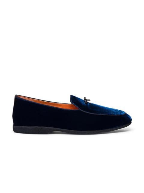 Men’s blue velvet slipper with bow detail