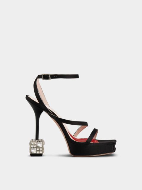 Roger Vivier Cube Strass Heel Sandals in Satin