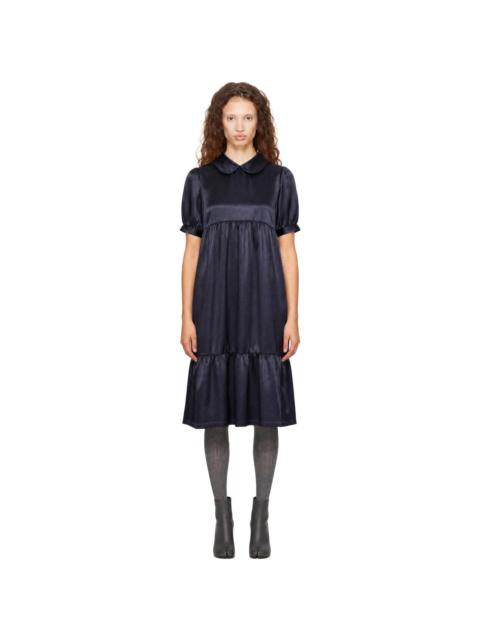 Comme des Garçons GIRL Navy Thin Satin Garment Washed Midi Dress