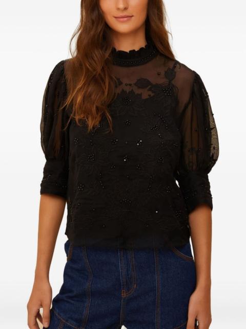 FARM RIO beaded floral-embroidered top