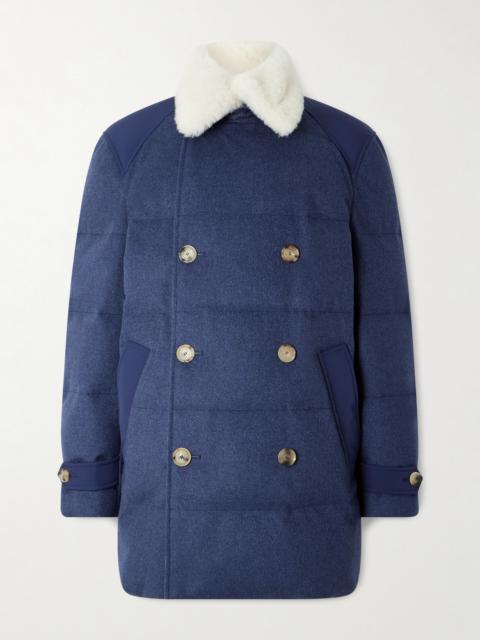 Brunello Cucinelli Double-Breasted Shearling-Trimmed Quilted Wool Down Coat