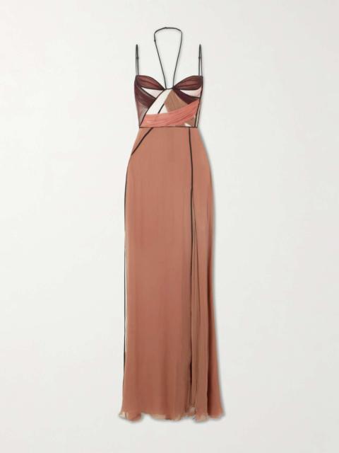 NENSI DOJAKA Mae cutout draped tulle-trimmed silk-chiffon gown