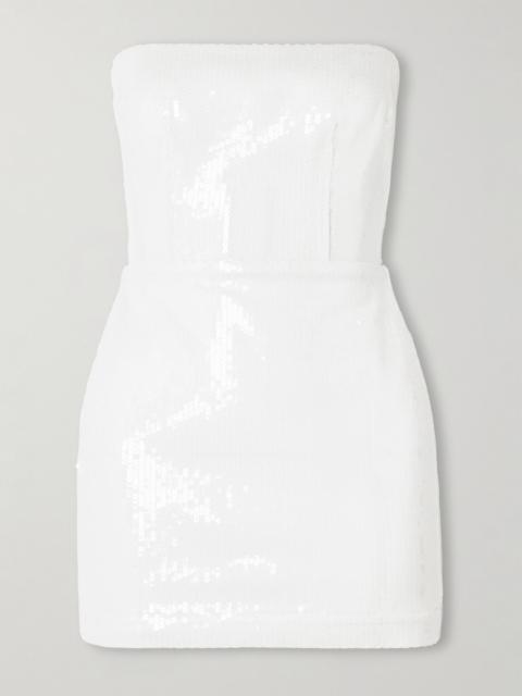 ALEX PERRY Strapless sequined tulle mini dress White