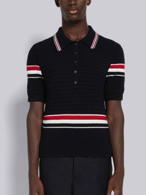 Thom Browne Textured Stitch Cotton Short Sleeve Polo