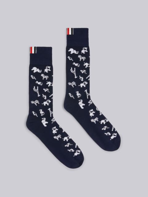 Thom Browne Navy Cotton Multi-Icon Mid Calf Socks