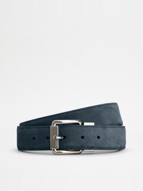 Tod's REVERSIBLE BELT IN SUEDE - BLUE, BLACK