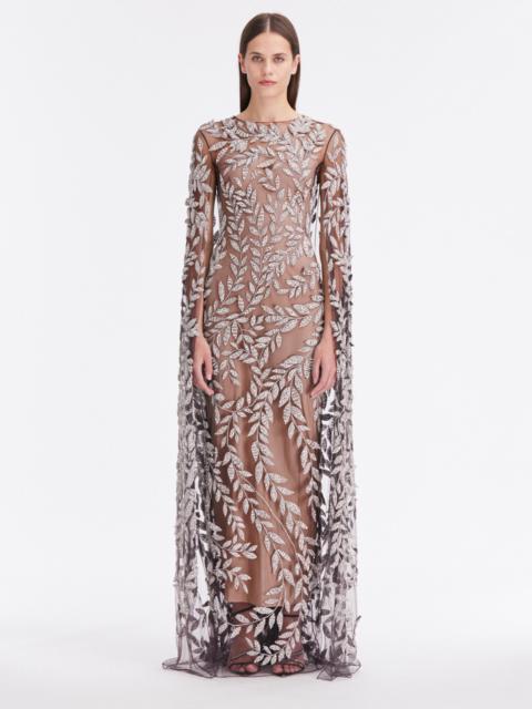 Oscar de la Renta CRYSTAL LEAVES EMBROIDERED CAFTAN