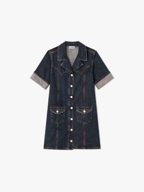 GANNI MINI DRESS IN TEXTURED SLUB DENIM