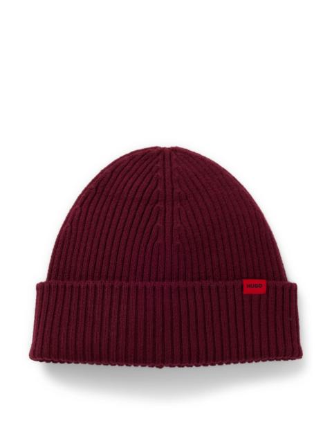 HUGO RED-LOGO BEANIE HAT IN VIRGIN WOOL