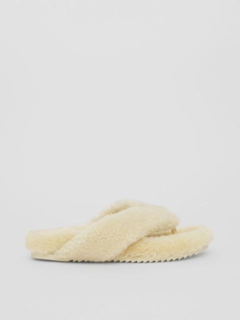 Burberry Logo Detail Shearling Sandals