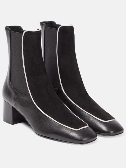 Velvet-trimmed leather ankle boots