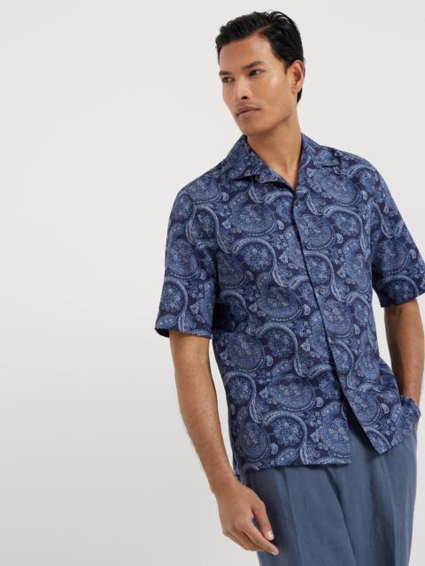 Paisley cotton easy fit short sleeve shirt with camp collar